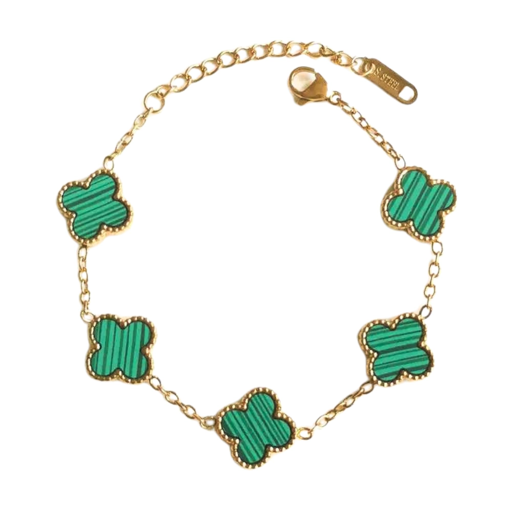 SALVE Van Cleef Inspired Stainless Steel Green Clover Adjustable Gold Girl Bracelet for Woman | Anti Tarnish Jewellery, Beach Accessories for Women Chain Bracelet (B0D2W5M6GF) Amazon Price History, Amazon Price Tracker