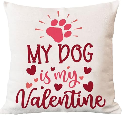Miniatura 5 de Funda de almohada romántica para el día de San Valentín con texto en inglés My Dog is My Valentine funda de cojín para boda compromiso aniversario