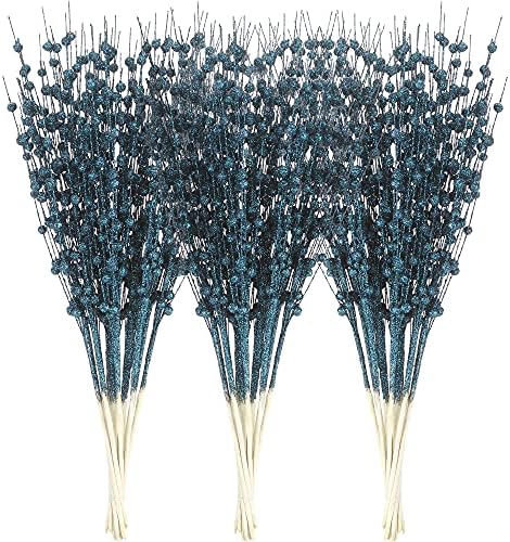 Sea Team 24-Pack Artificial Glitter Berry Stem Ornaments, Decorative Bead Sticks, Glittery Twigs, Picks, Branches for Christmas Tree, Small Vase, Holiday, Wedding, Party (17 Inches, Gold)