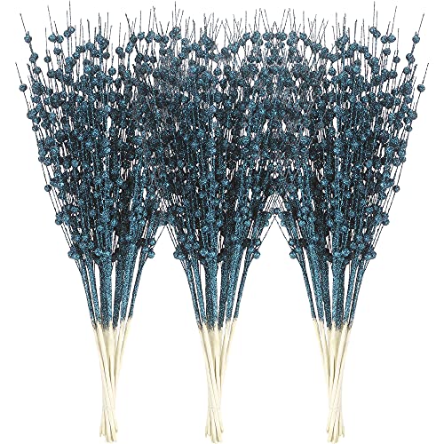 Sea Team Glitter Berry Picks, Artificial Berry Stems, 24-Pack, Stone Blue
