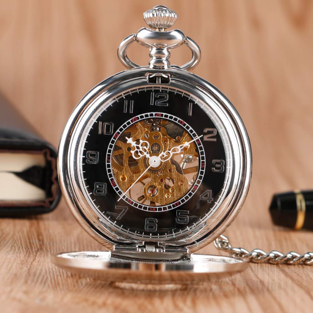 Desconocido Reloj de Bolsillo, Reloj de Bolsillo Retro Exquisito Steampunk Plata Vintage mecánico clásico Cuerda Manual Rejillas Mujer Cadena