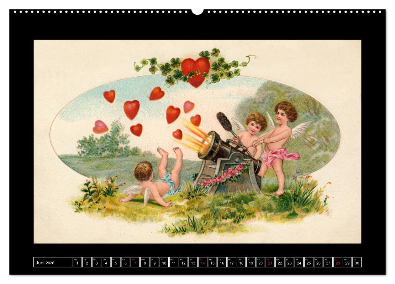 Liebesboten (Wandkalender 2026 DIN A2 quer), CALVENDO Monatskalender: Herzliche Engelchen auf alten Postkarten (CALVENDO Spass)