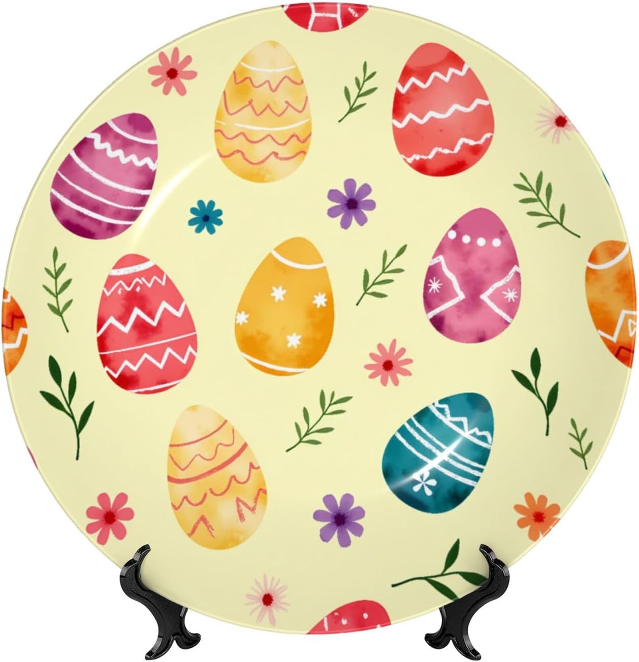 Easter Seasonal Art Style Ceramic Plate Display Decorative Plate With Stand Wall Hanging Plate For Home Decor 10 Inch