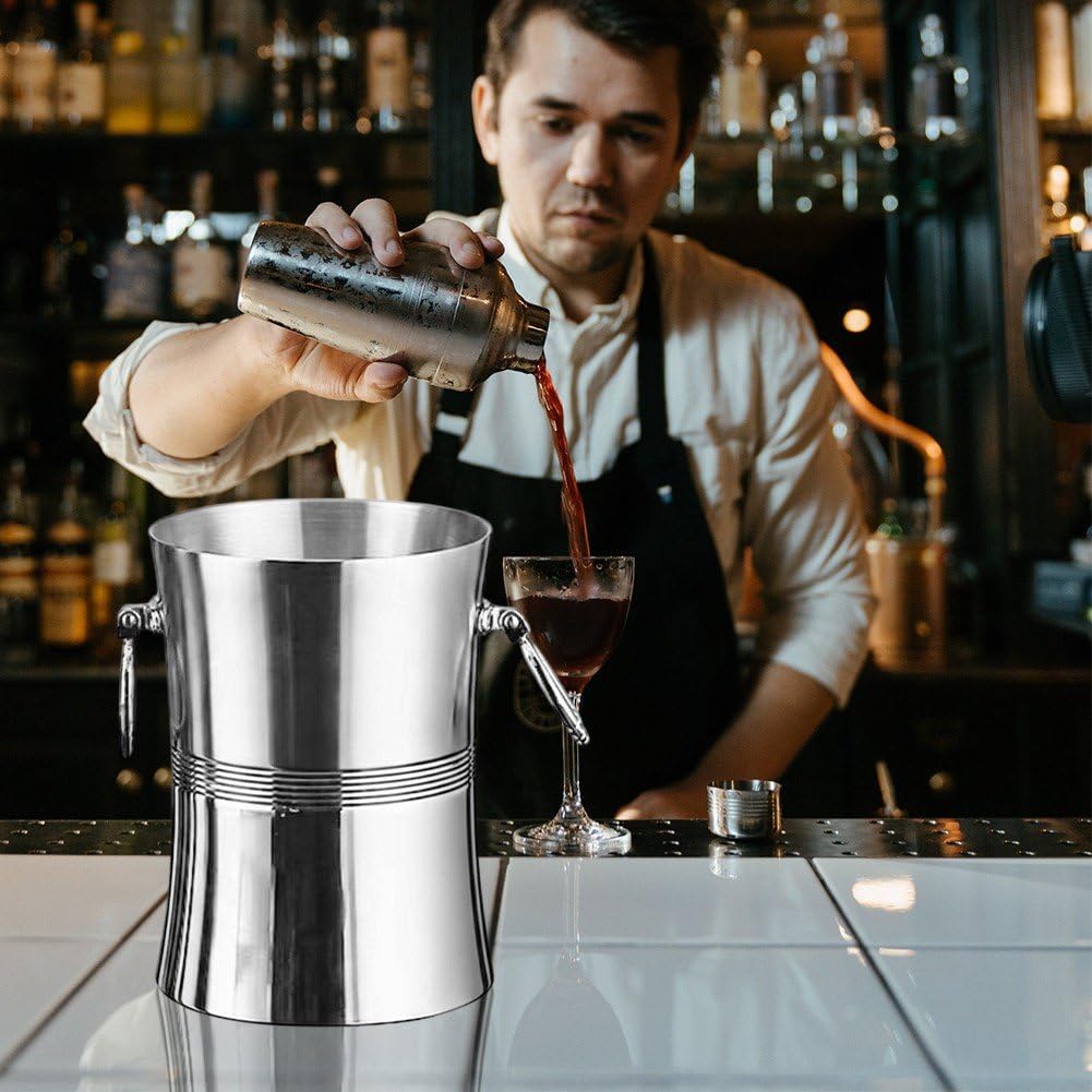 Cubitera De Acero Inoxidable De 3 litros con Asas, Doble Capa, para Vino, Bebidas, Cerveza Y Cócteles, Ideal para Bares, Fiestas Y Karaokes.