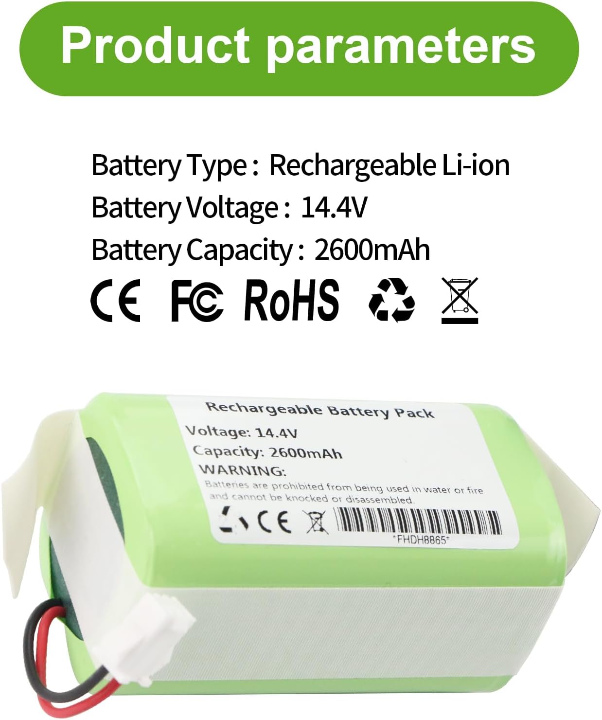Product parameters for the replacement battery