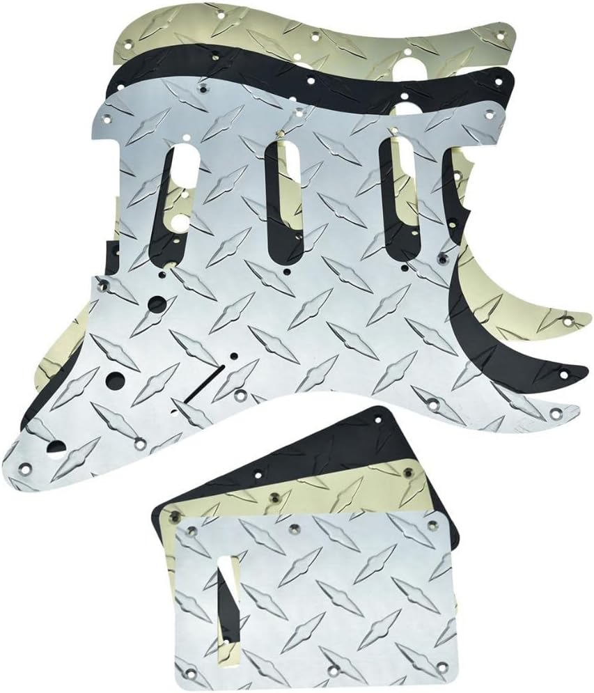 Dopro 11-Hole Diamond Plate Modern Style Strat SSS Guitar Pickguard Metal Scratch Plate with Back Plate Tremolo Cover Fits American/Mexican Stratocaster Silver