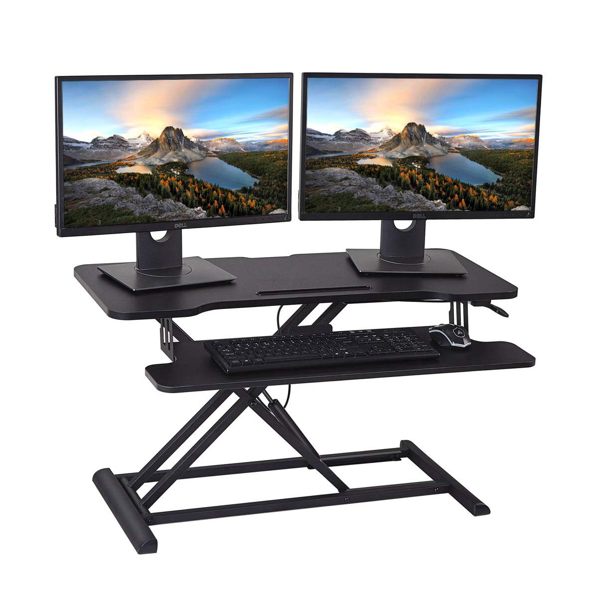 Standing Desk Converter,Stand up Desk Riser,Height Adjustable 36 inch Sit to Stand Desk for Dual Monitor and Laptop,Ergonomic Computer Workstation with Wide Keyboard Tray,Black