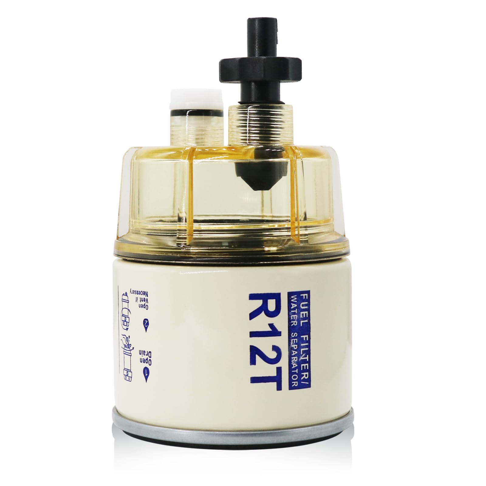 R12T Fuel Filter Water Separator Spin-on R12T Filter with Water Collection Bowl Diesel Engine & Gasoline Engine Replaces# S3240 R12T 120AT 18-7987 NPT ZG1/4-19
