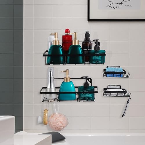 Miniatura 5 de Organizador de ducha de acero inoxidable, organizador de baño, ahorro de espacio, montado en la pared, sin perforaciones, sin perforaciones, sin