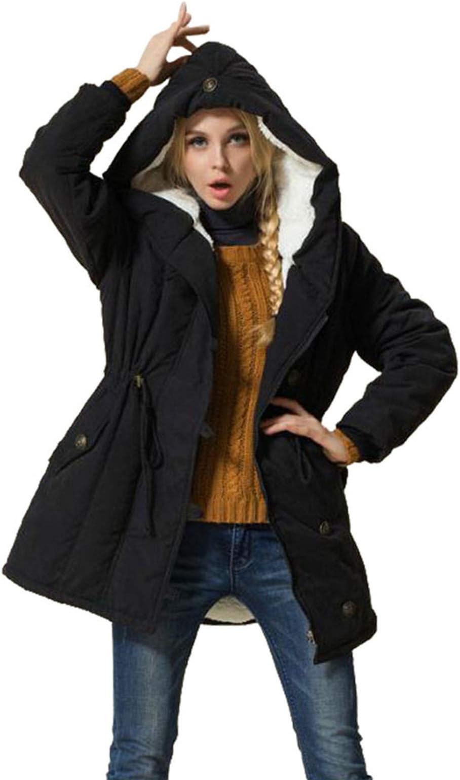 EleterWomen's Winter Warm Coat Hoodie Parkas Overcoat Fleece Outwear Jacket with Drawstring
