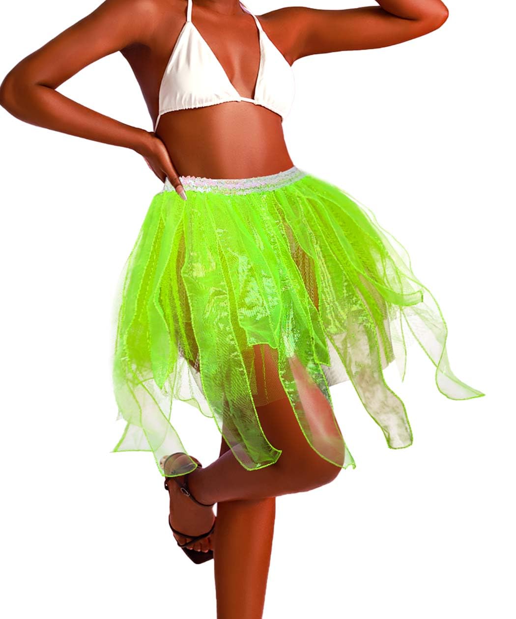 Fstrend Women's Tutu Skirts Layered Tulle Tassel Dance Princess Girls Ballet Petticoat Bubble Sequins Short Costume Skirt