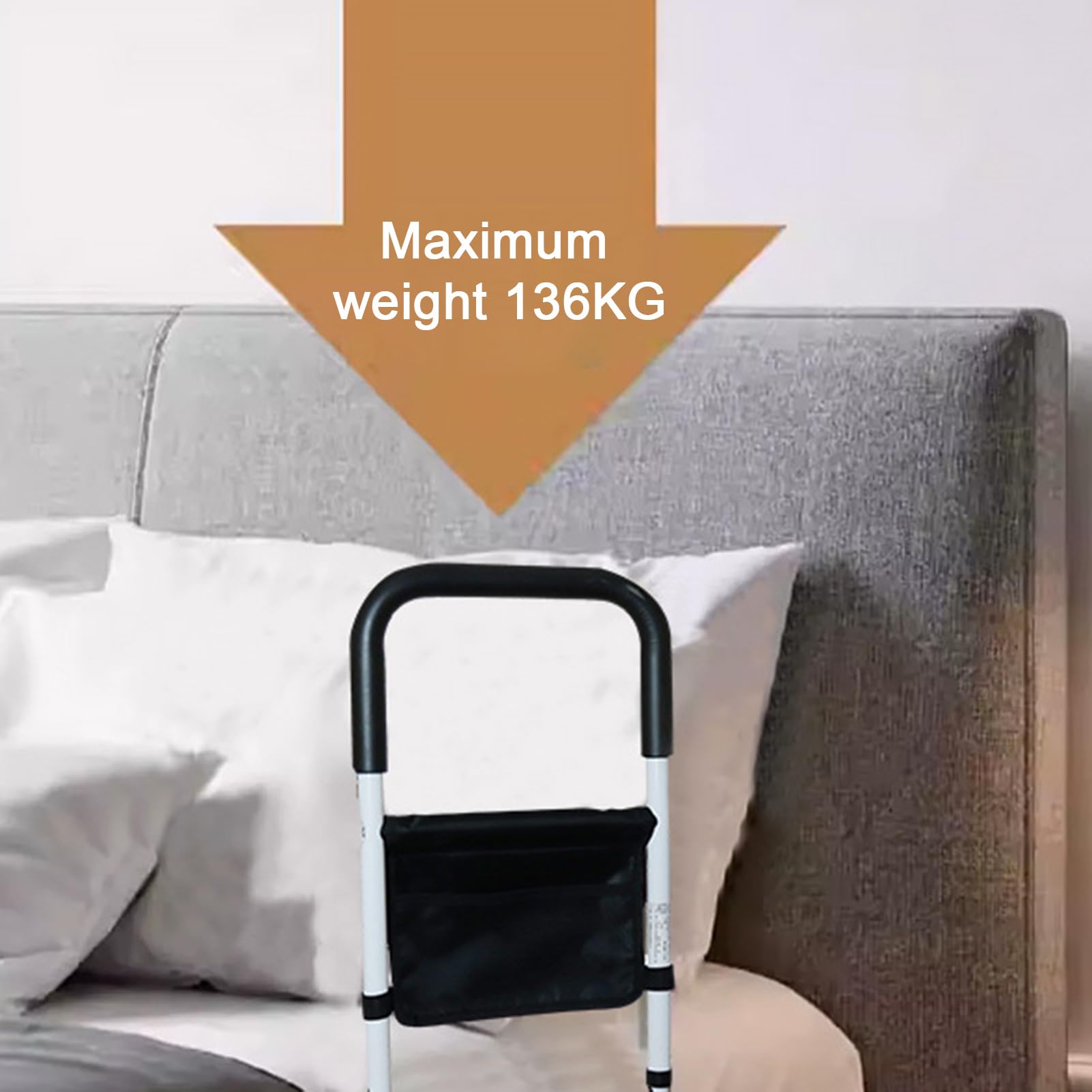 Sponda regolabile per letto per anziani, maniglia di sicurezza con luci intelligenti, barra portatile con tasca portaoggetti, supporto pieghevole per anziani adulti