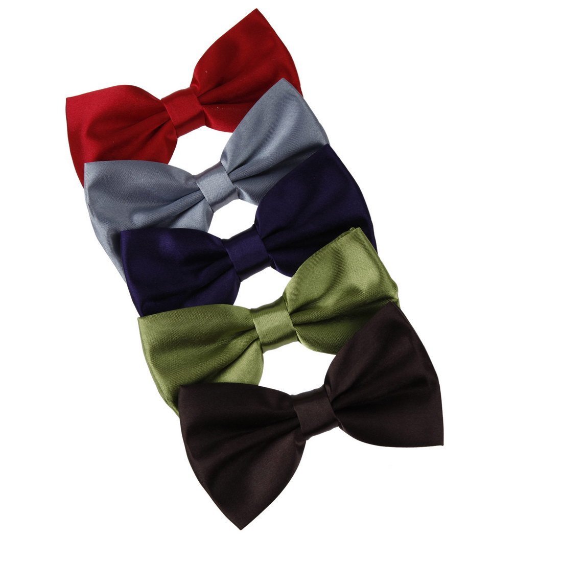 DAN SMITH Bowtie For Mens Multi-Color Satin Solid Pretied Bow Ties 25.6"-Neck-Size Clip-On Adjustable Set Of Exotic Style DBF2001 Yellow Green,Dark Red,Root Beer,Dark Slate Gray,Indigo