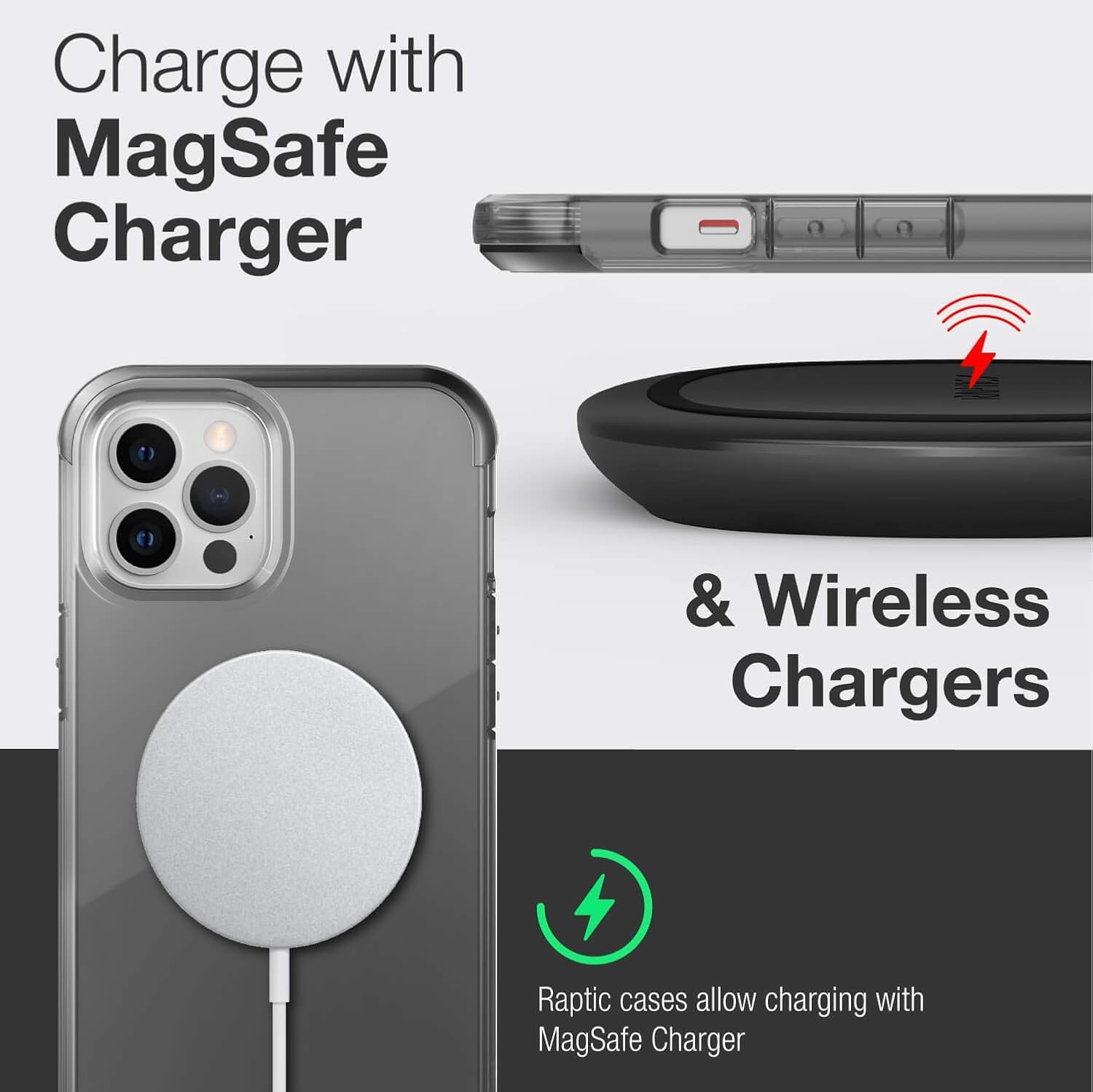 RAPTIC Air Case Compatible with iPhone 12 Pro Max Case, Scratch Resistant, Aluminum Metal Bumper, Wireless Charging, 13ft Drop Protection, Fits iPhone 12 Pro Max, Smoke