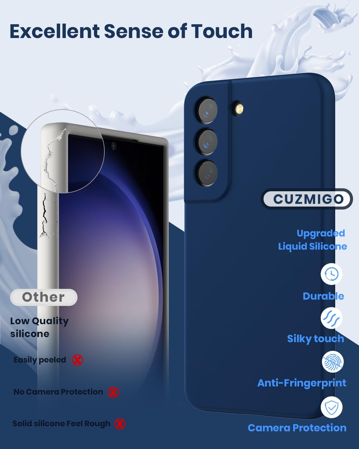 CUZMIGO Liquid Silicone Case for Samsung Galaxy S22 Plus, Navy Blue image 4