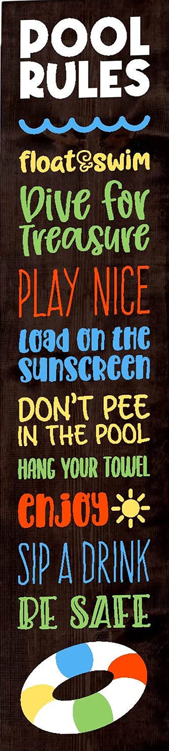 Vintage Primitive Funny Decor Pool Rules Vertical Deck Patio Outdoor Farmhouse Rustic Wood Sign 4x16 Inch