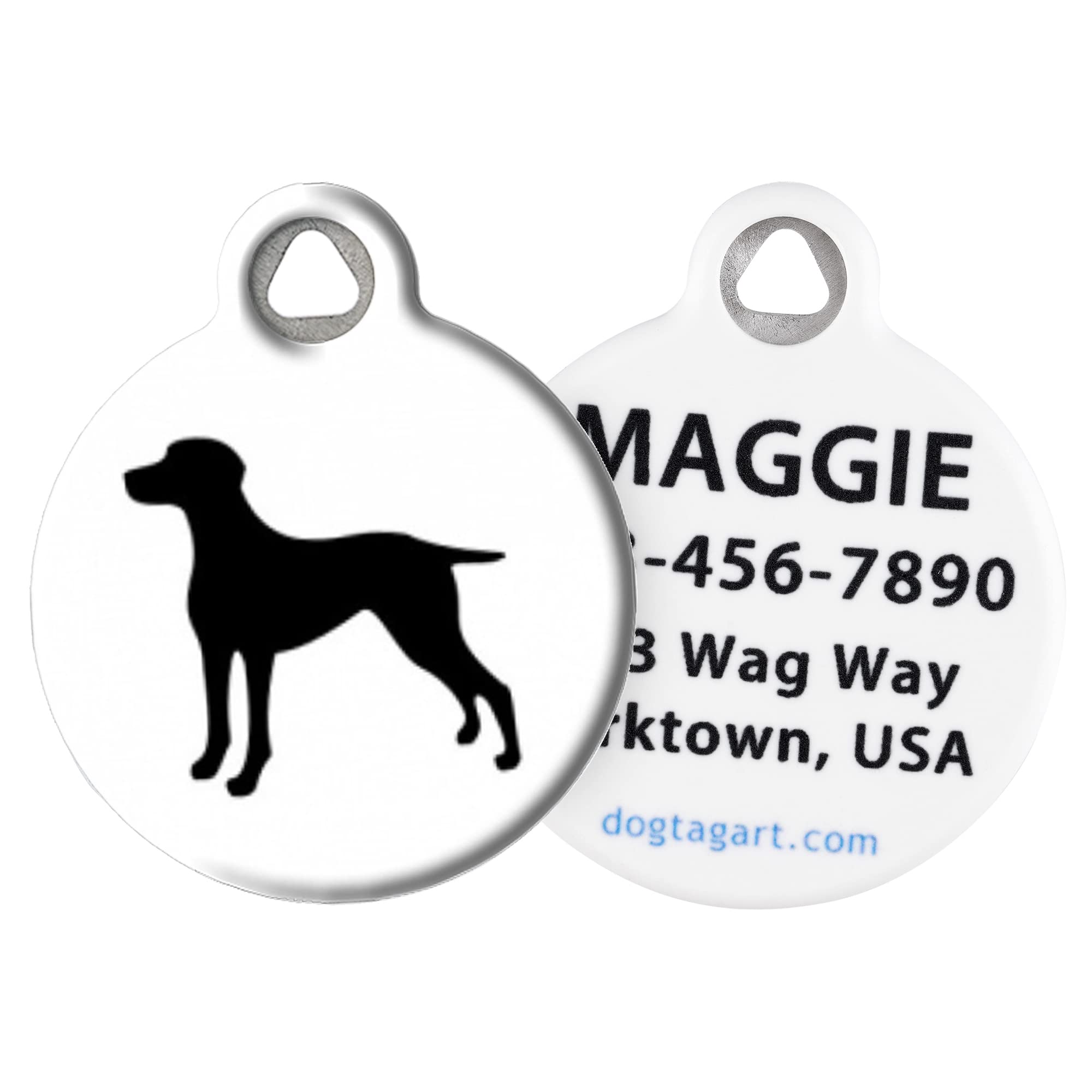 Dog Tag Art Weimaraner Silhouette Personalized Pet ID Tag for Dogs, Silent Polymer Coated Nametag with Customized Identifcation Information - Small .875