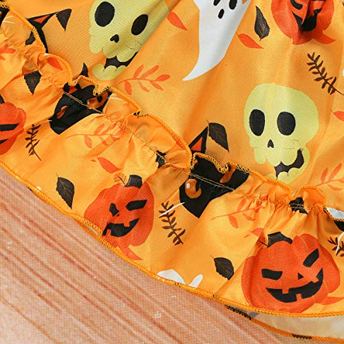Halloween Baby Girl Clothes, Thanksgiving Toddler Girl Outfit Ruffle Top+Pumpkin Print Skirt Sets+Headband Black - Thumbnail 3