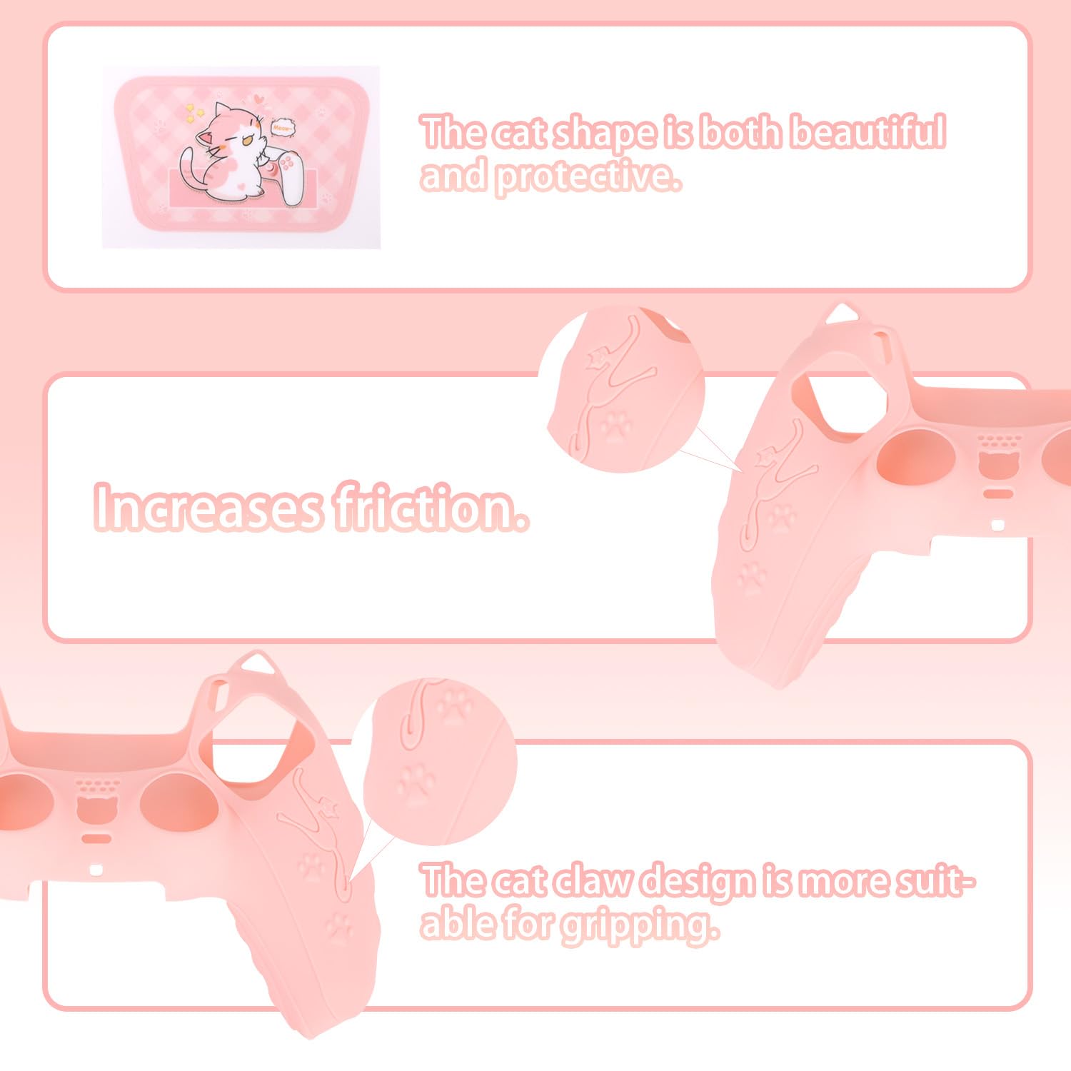 lasuroa Set Rosa Funda Mando para PS5, Huella Gato Bonita Cubierta Antideslizante Silicona Accesorios Mando Inalámbrico del PS5 Carcasa Protectora con Agarre Pulgares & Pegatina Panel Táctil