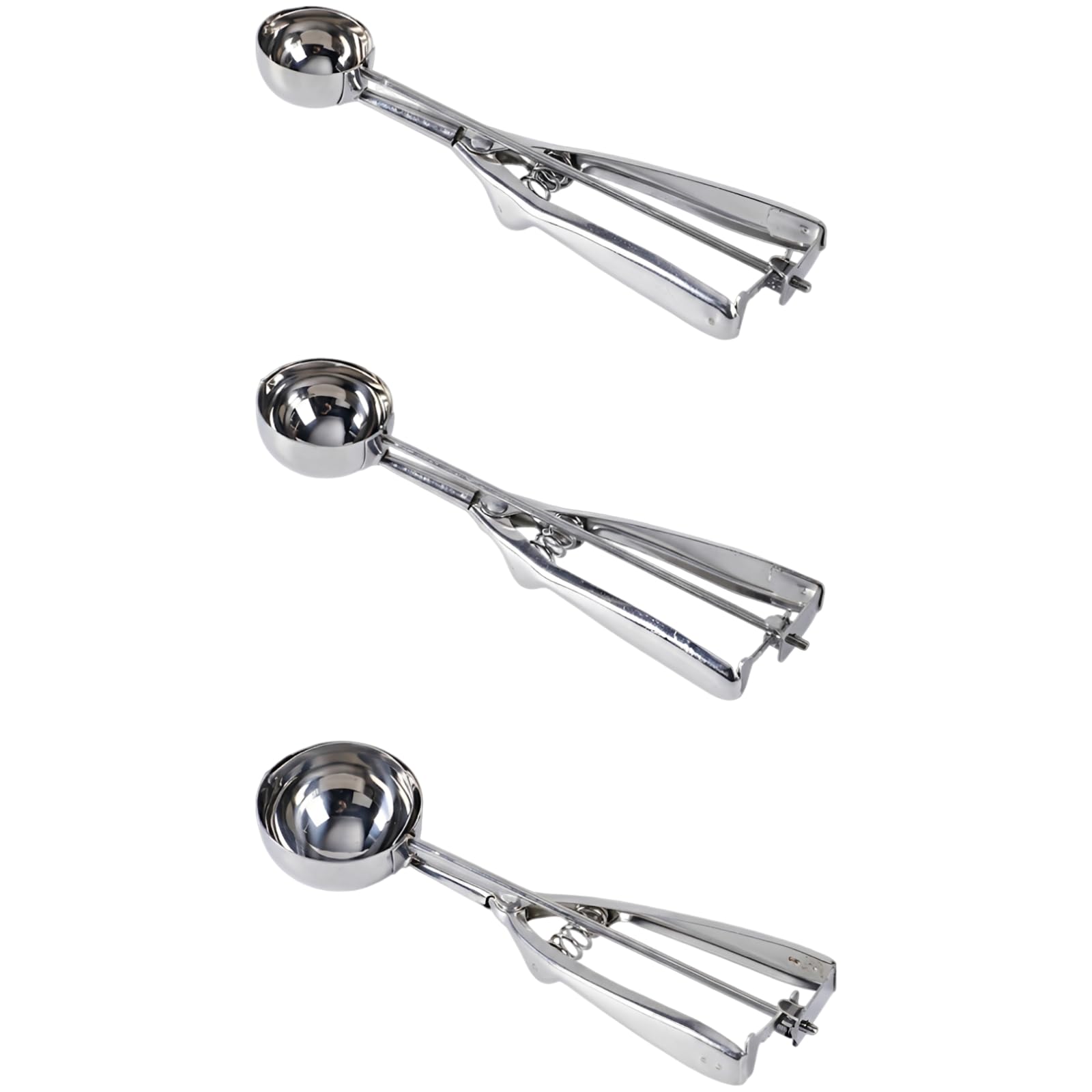 Lot de 3 cuillères à glace en acier inoxydable, grandes, moyennes et petites, cuillère à boules pour fruits, manche ergonomique pour glace, fruits et pâte à cookies, facile à nettoyer