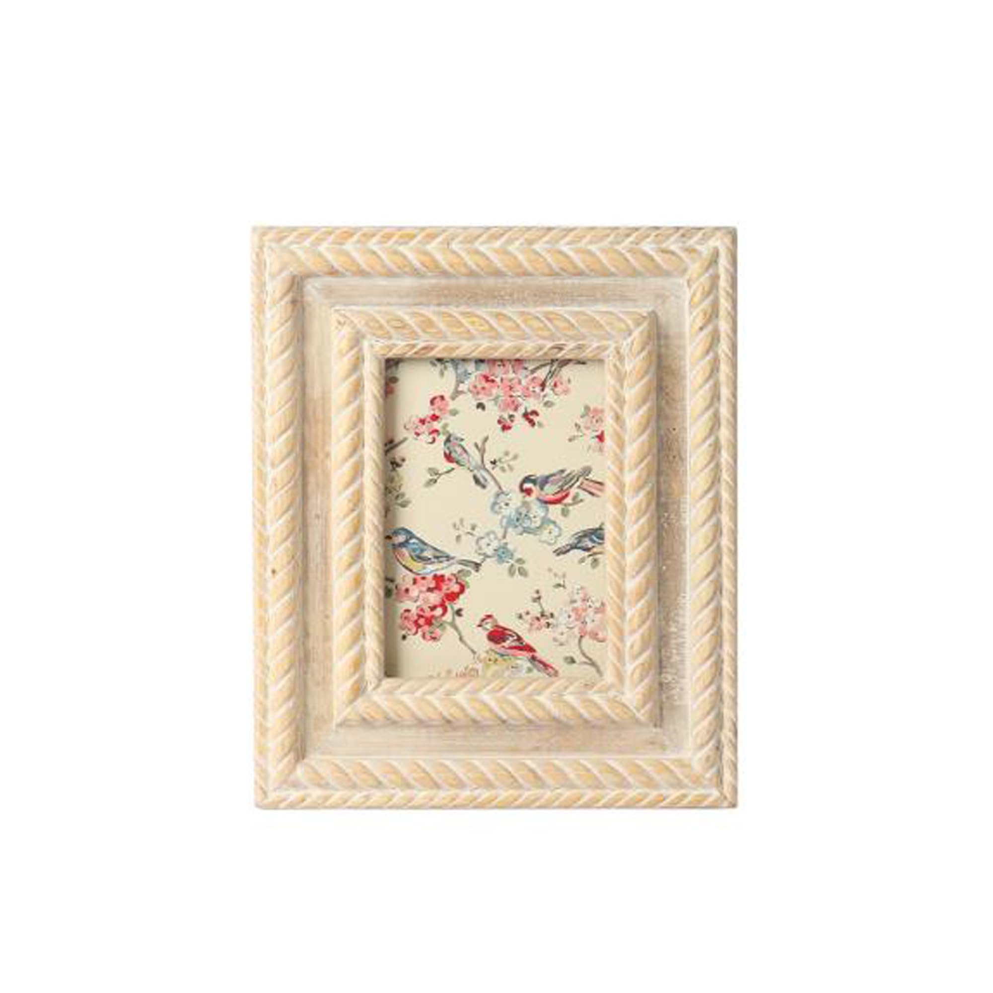 IHI EST. 1986 Rope Carved White Wooden Photo Frame, 5 x 7 Inch Picture Frame with Twisted Rope Border Design, Decorative Tabletop Frame for Home Office Décor, Distressed Photo Display