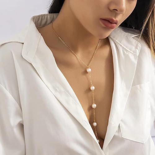 Miniatura 2 de Artificial Pearl Lariat Necklace Aesthetic Y Necklace for Women Girls Trendy Fashion Jewelry Handmade Wedding Bridal Necklaces Bridesmaid Gifts