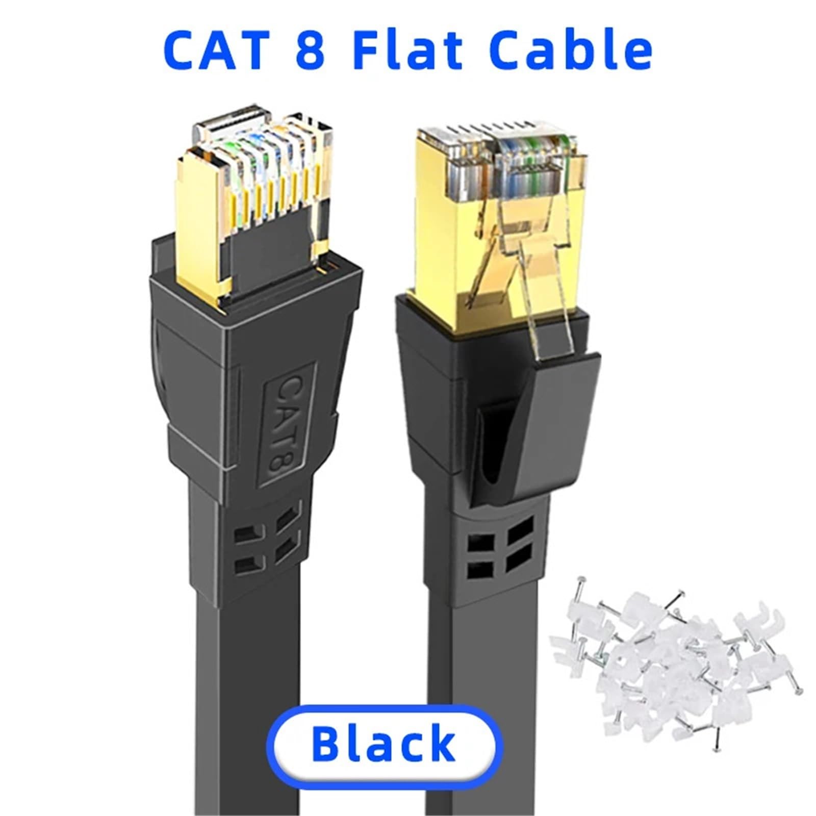 Cat 8 kabel Ethernet, kabel LAN, sieć RJ45, ekranowany kabel krosowy, 5 m, 10 m, 15 m, do routera modemowego, Cat 8 kabel Ethernet (CAT8 płaski czarny, 20 m)