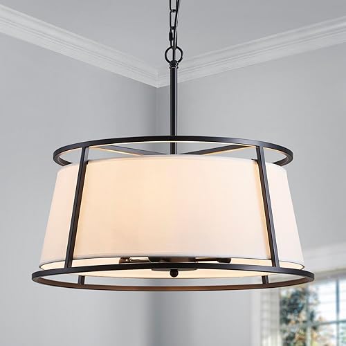 Miniatura 11 de Shrine Candelabros de Tambor de Iluminación, Estilo Moderno, Lámpara Colgante de Tambor para Sala de Estar, D18'' x H6'', Cadenas Ajustables 39.4'',