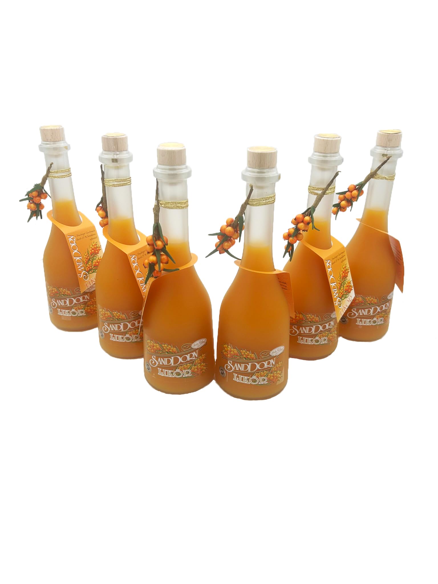 Heiko Blume Sanddorn Likör Set - 6x 500ml Sanddornlikör in gefrosteten Flaschen - Handgefertigte Spirituosen-Spezialität mit Deko-Elementen