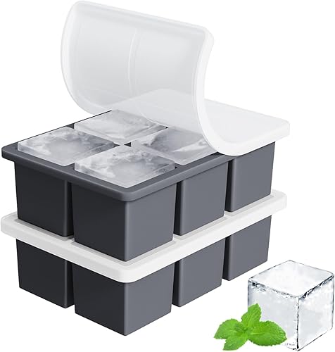 Bandeja grande para cubitos de hielo para whisky FDDBI Big Square Ice Cube Maker para cóctel, paquete de 2 bandejas de silicona para cubitos de