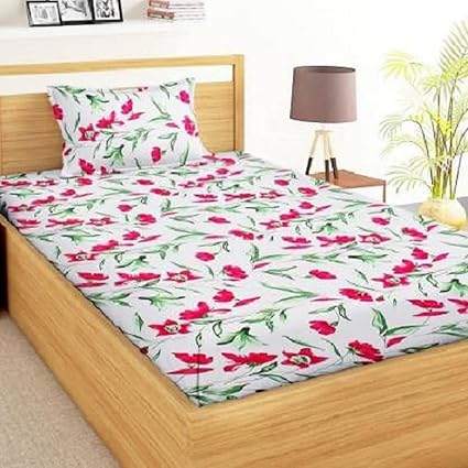 Cotton Villas 3D Printed Microfiber for Single Bedsheet for Single Bed 016 with 1 Pillow Cover Microfiber and Cotton Mix Color White (88 X 60 inch )