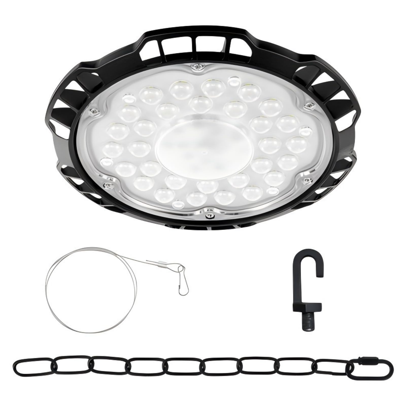 6PCS 200W LED UFO High Bay Light, 20000lm LED Warehouse Lighting, 6500K Commercial Bay Lighting for Factory Workshop Gym Warehouse, IP65 Waterproof Industrial UFO Lamp with Hook, chain, Safety Rope
