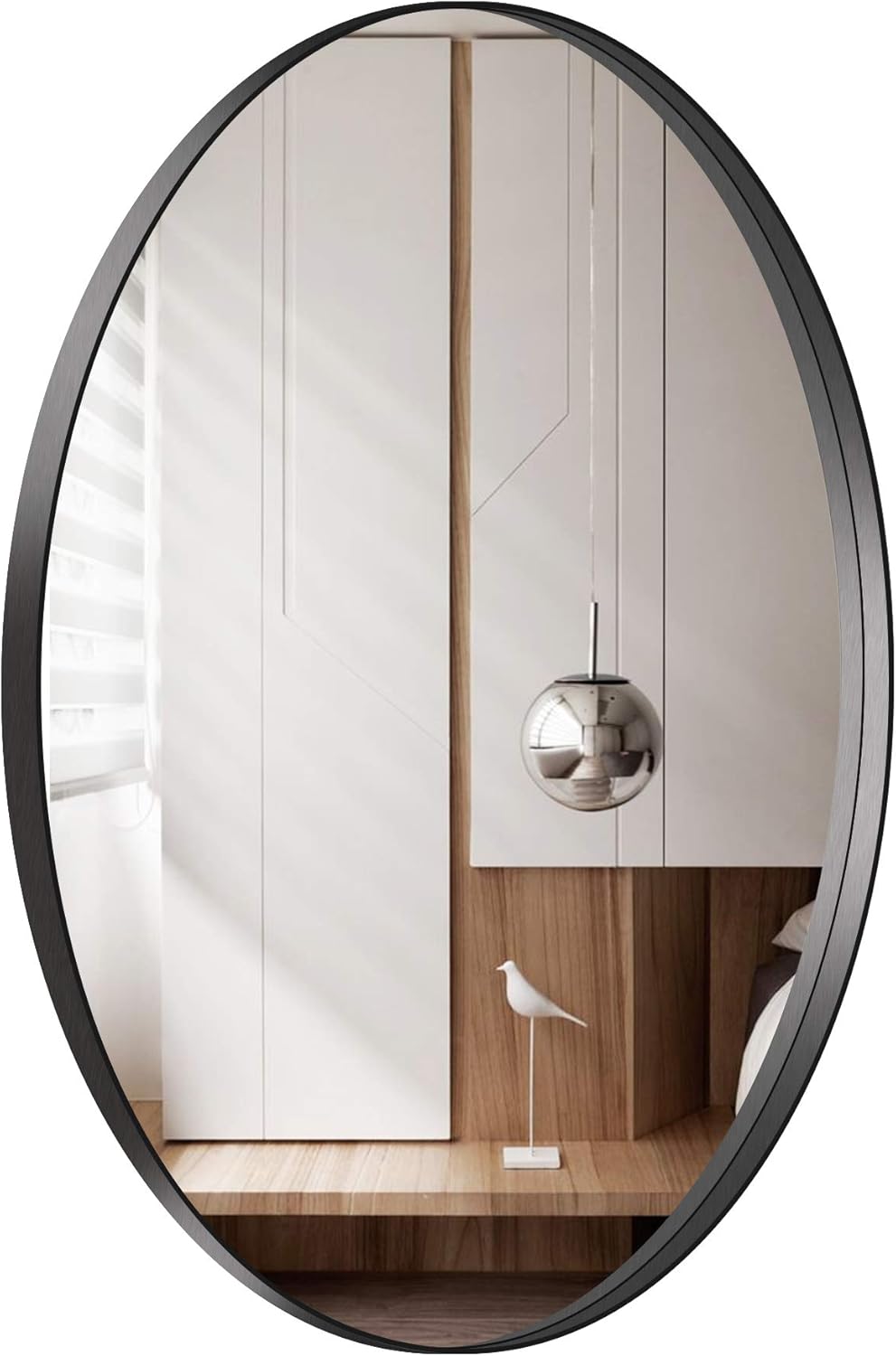 Oval Wall Mirror for Bathroom 24”x36” Large Modern Black Bathroom Mirror with Metal Frame Wall Mount Mirror Hangs Horizontal or Vertical : Home & Kitchen