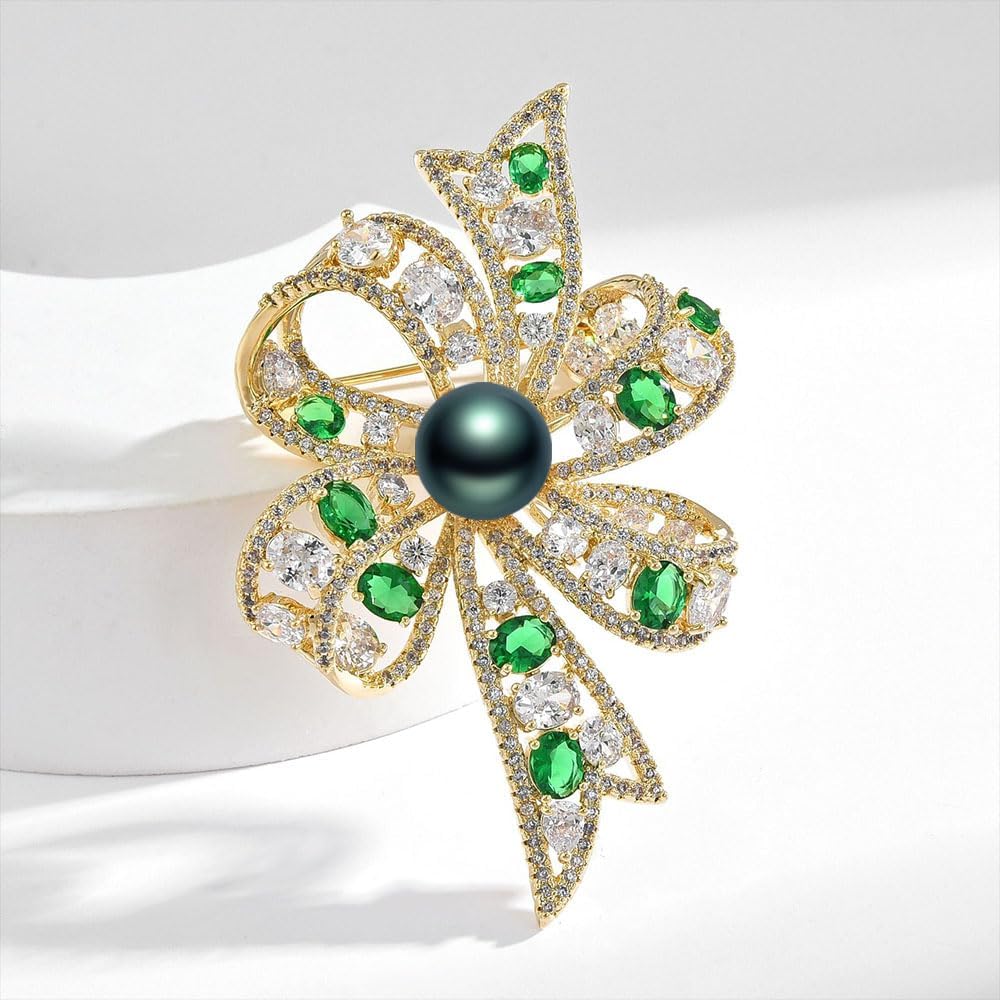 Black Tahiti Pearl Brooch Broches Jewelry For Women Fashion Christmas Gifts Wife Mom Girlfriend, Anniversary Birthday Fine Jewelry Gifts for Her NO11337
