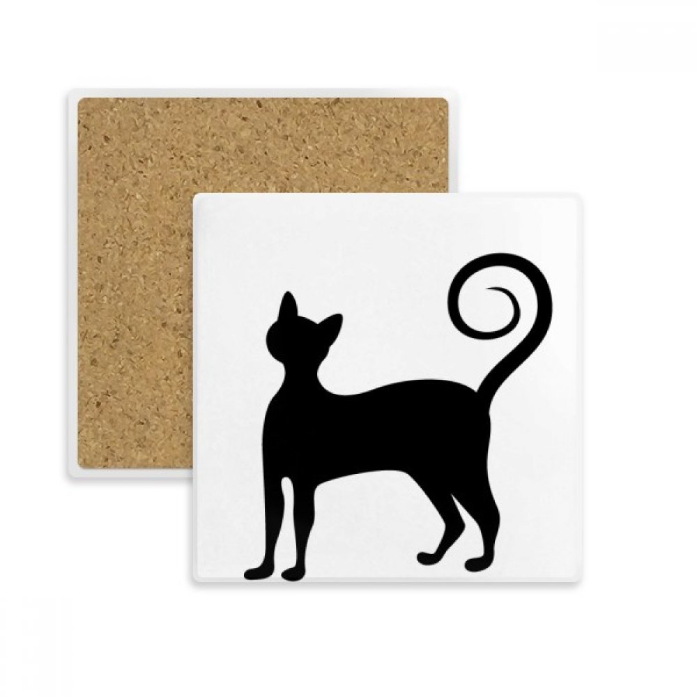 Dessous de verre chat noir en pierre absorbante pour tasse et verre multicolore