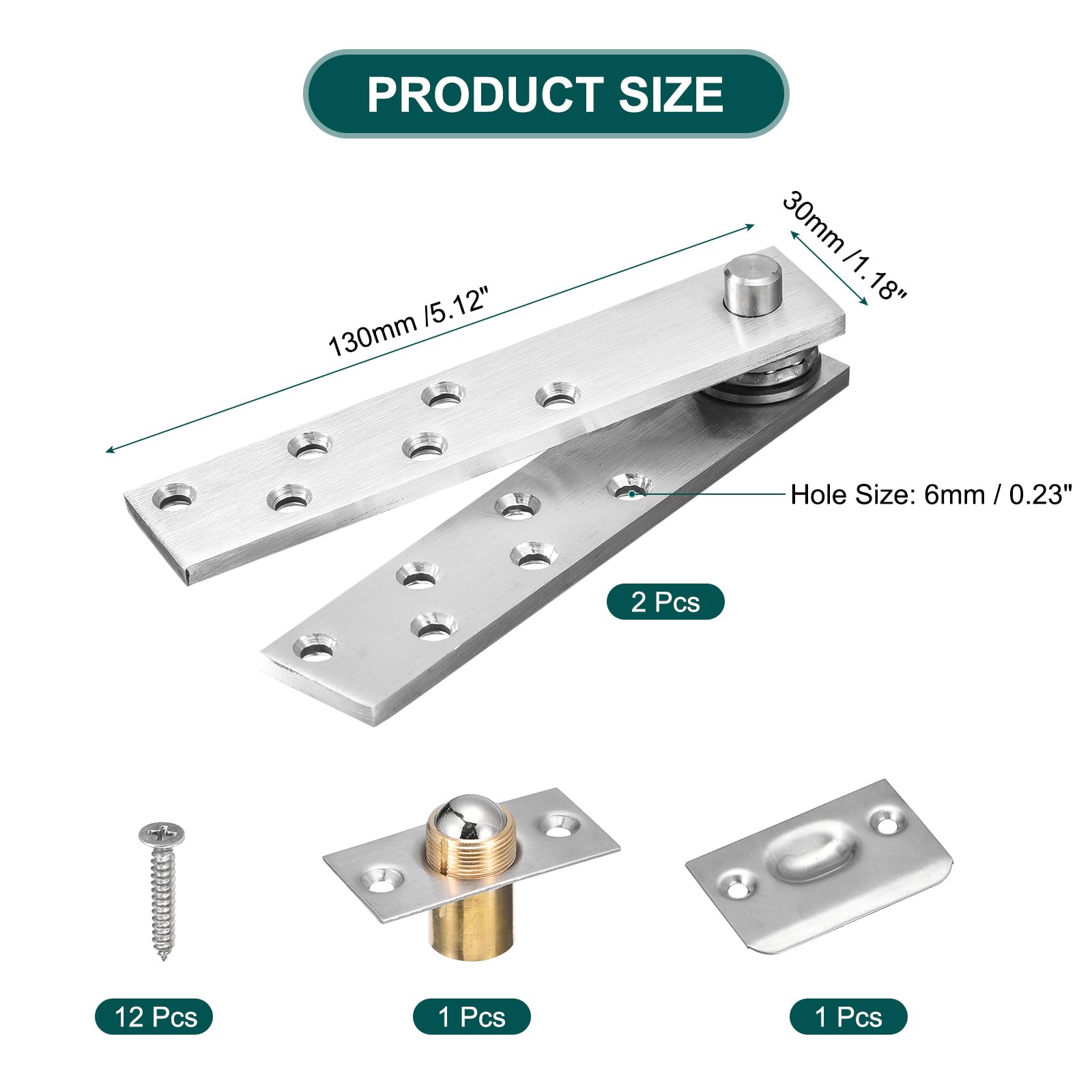 QUARKZMAN Porta Perno Cerniere Albero Ponderato Albero Pesante Legno Porta Rotante Albero per Legno Porte 360 Gradi Acciaio Inox Argento 1pz