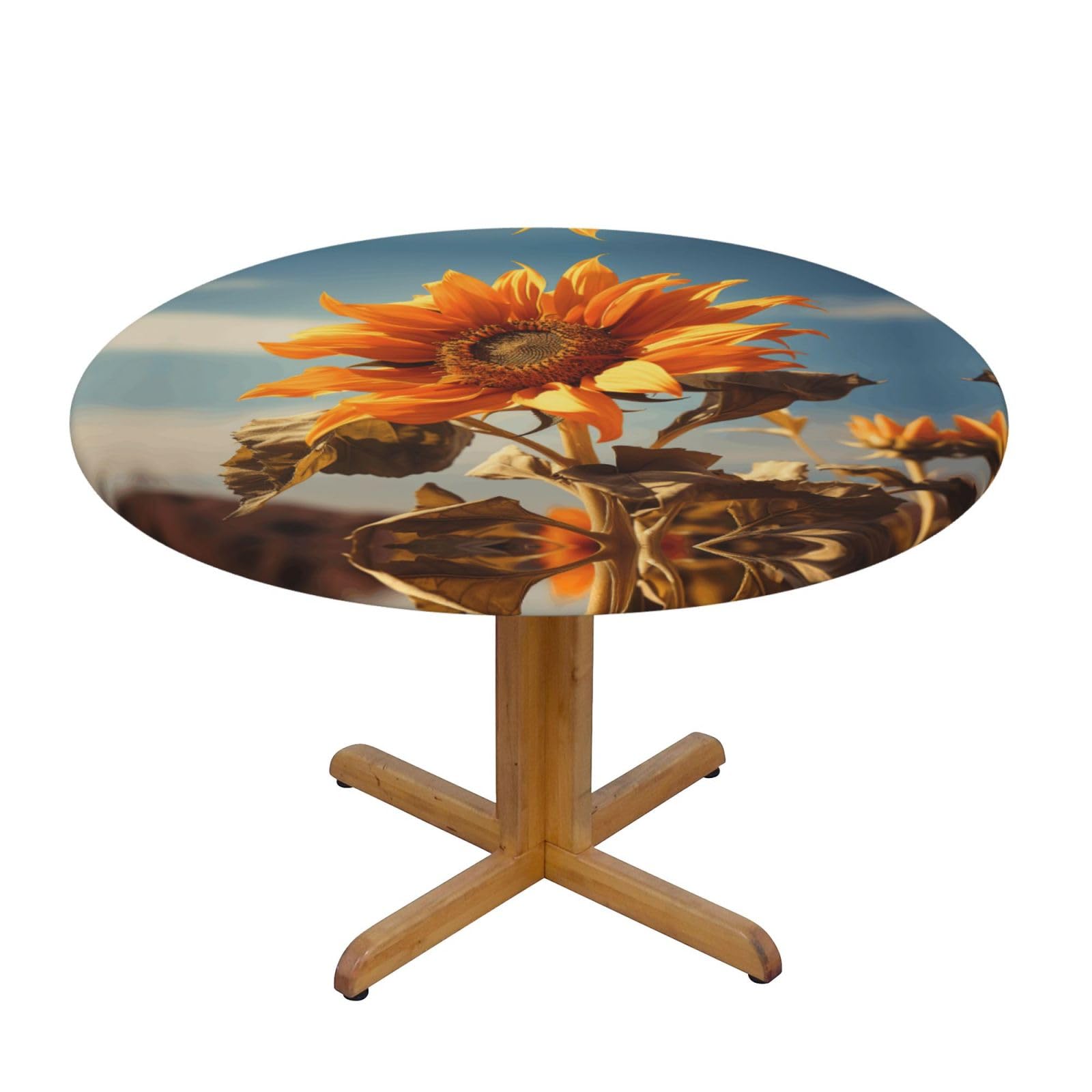 Beautiful Sunflower Print Wipe Clean Oval Tablecloth Stain-Resistant Dining Table Accessories Table Protector For Home