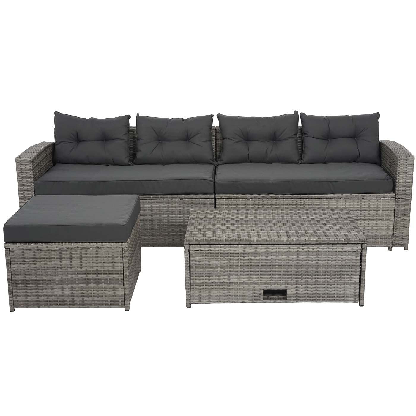 Mendler Set salotto giardino esterno salottino HWC-J34 polyrattan grigio con cuscini grigio scuro