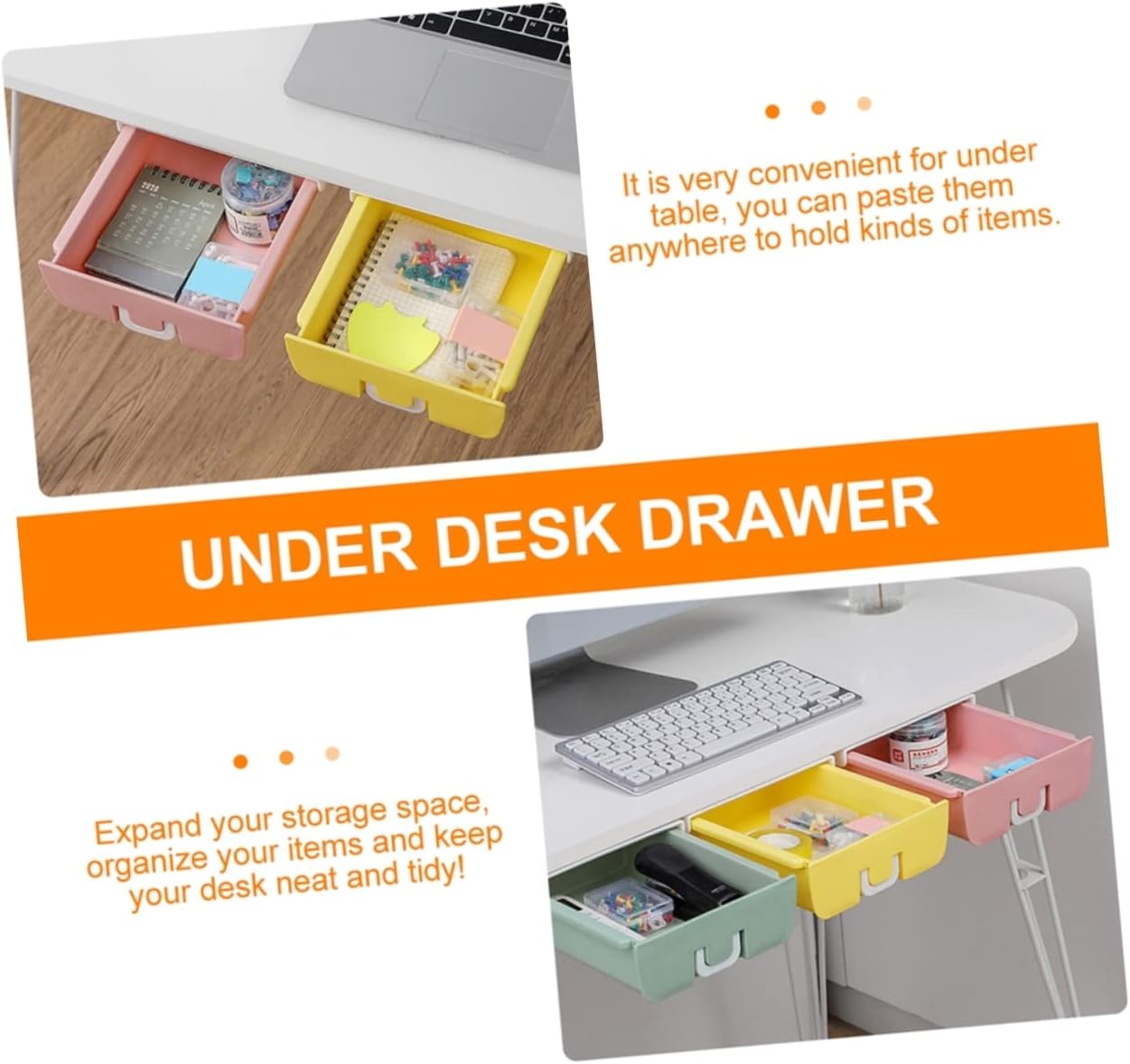 ERINGOGO Under Desk Drawer Organizer Hidden Storage for Desk Adhesive Pull Out Container for Office Dorm Room Elegant Design for Neat Workspace image 4
