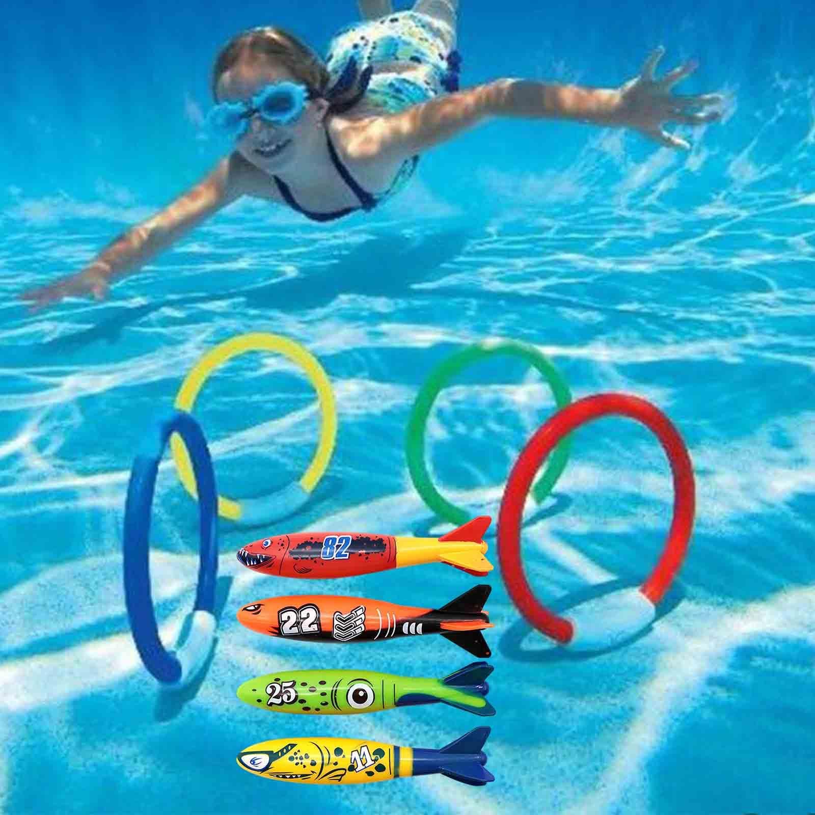 8 Stück Tauchringe Kinder Schwimmbecken Spielzeug Set Pool Tauchringe Tauchfische Unterwasser Trainingsringe Aus PP für Schwimmtraining Sommer Wassers, Stil B, 12,5x3,5cm