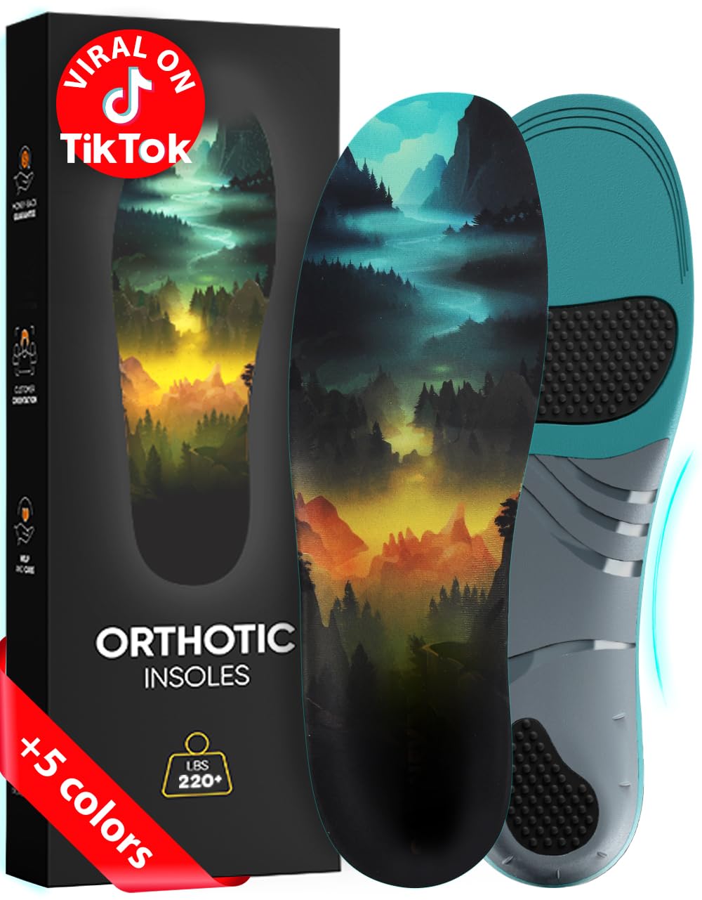 CRUVHEAL 220+ lbs Plantar Fasciitis High Arch Support Insoles Men Women - Orthotic Shoe Inserts - Boot Work Shoe Insole (M, Blue)