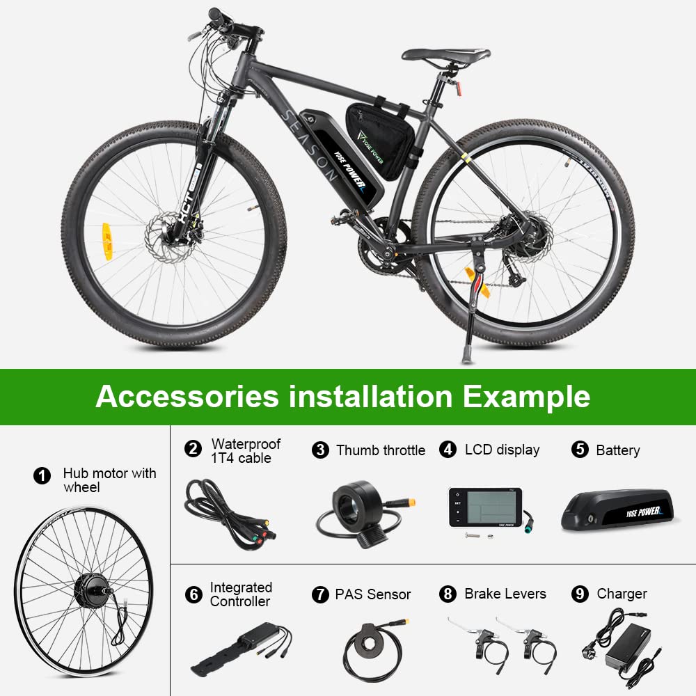 YOSE POWER Ebike - Kit de conversión para bicicleta eléctrica (36 V, 250 W, 26 pulgadas, para piñón de piñón con controlador integrado, batería de 36 V 13 Ah)