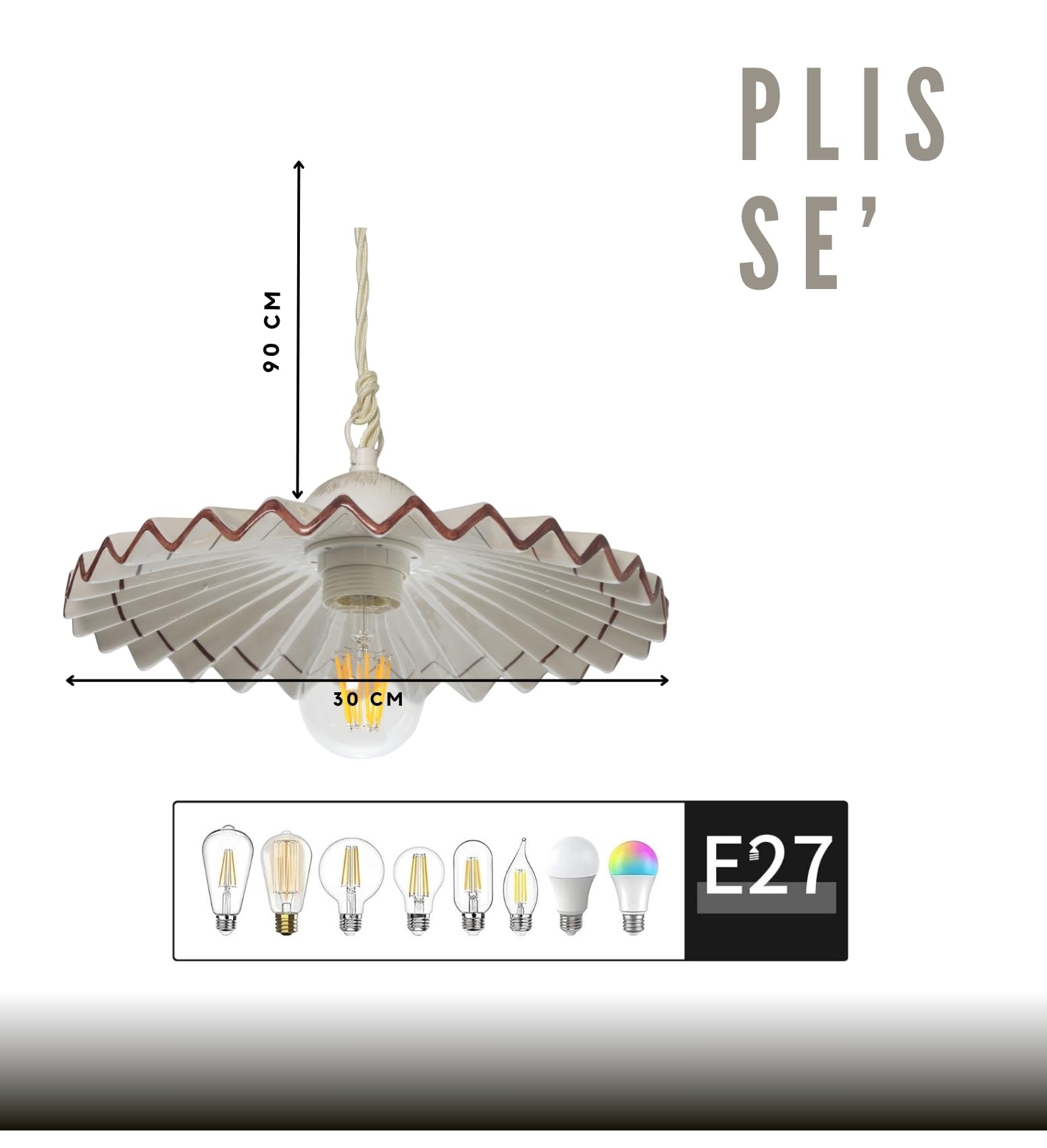 Sospensione Plissè In Ceramica - Lampadario Decorato A Mano