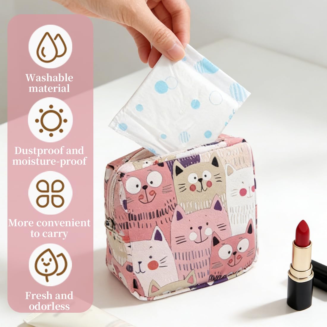 Tampons, Scatola/borsa/tasca porta-assorbenti rosa, borsa portatile impermeabile per assorbenti igienici con cerniera, mini pochette da donna