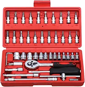 Kit Caixa Jogo de Ferramentas 46 Peças Combinadas Sextavadas Chave Allen Torx Extensor Catraca Soquete Reversível Com Maleta Marca Nosredna Shop