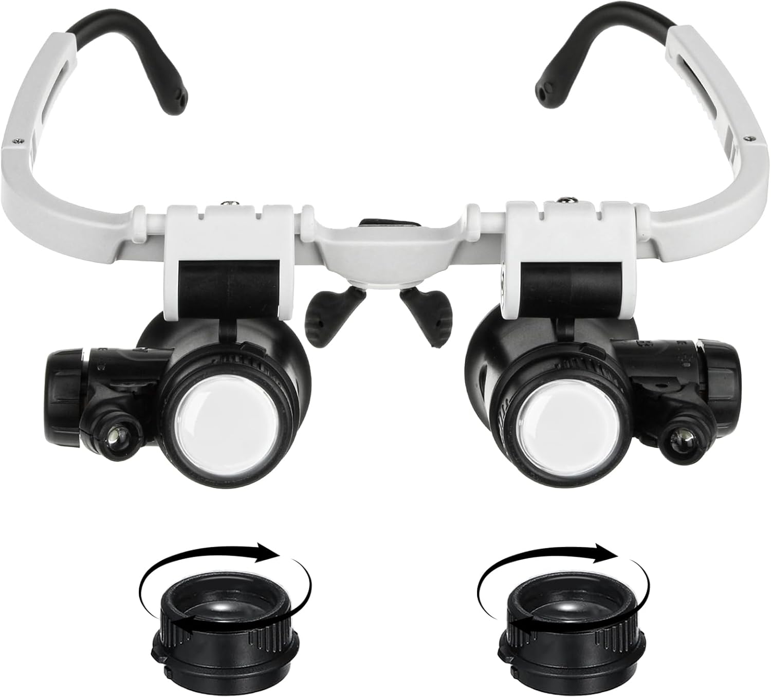 Headband Magnifying Glass, Head Magnifier Glasses with 2 LED Lights, 3 Detachable Lenses (8X-15X-23X) for Reading, Jewelry Crafting, and Precision Work