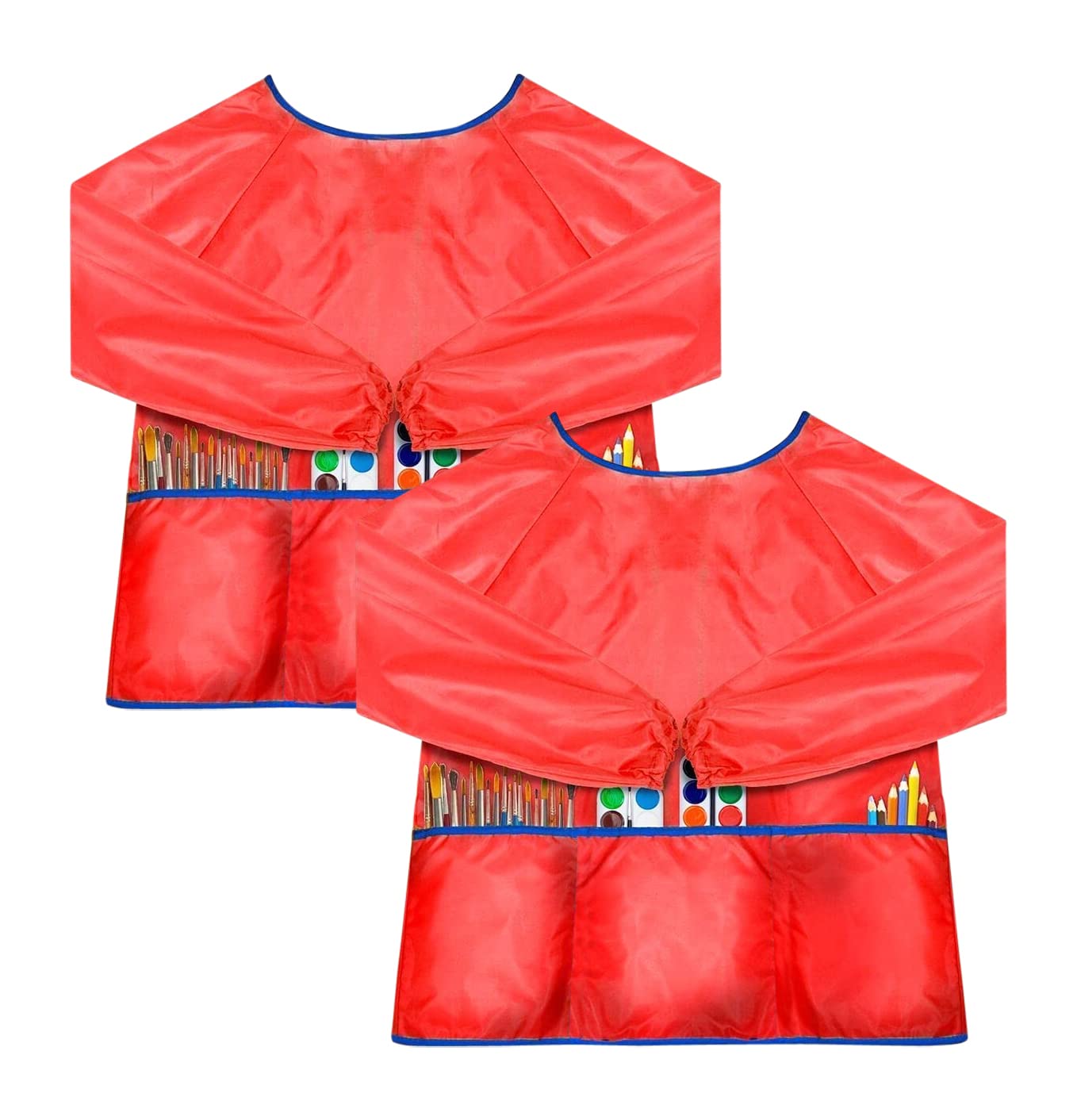 alpreeKids Art Smock Waterproof and Paint Repellent Long Sleeve Painting Aprons with Elastic Tight Cuffs with 3 Pockets