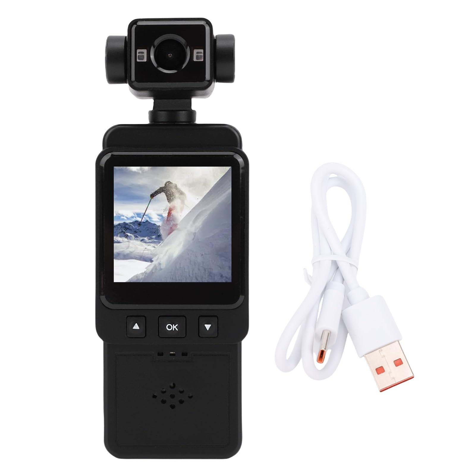 Jectse Caméra de Vlogging 1080p, Caméra d'action à Main de Stabilisation Intelligente Multi-axe, 270 ° + 180 ° Pocke T Caméscope Pocke T pour Filmer la Vidéo Vlog de Voyage