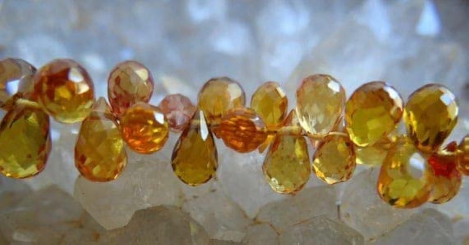 Perle quartz Padparadscha briolette poire facettée 3D de 6mm à 7mm pour fabrication bijoux DIY