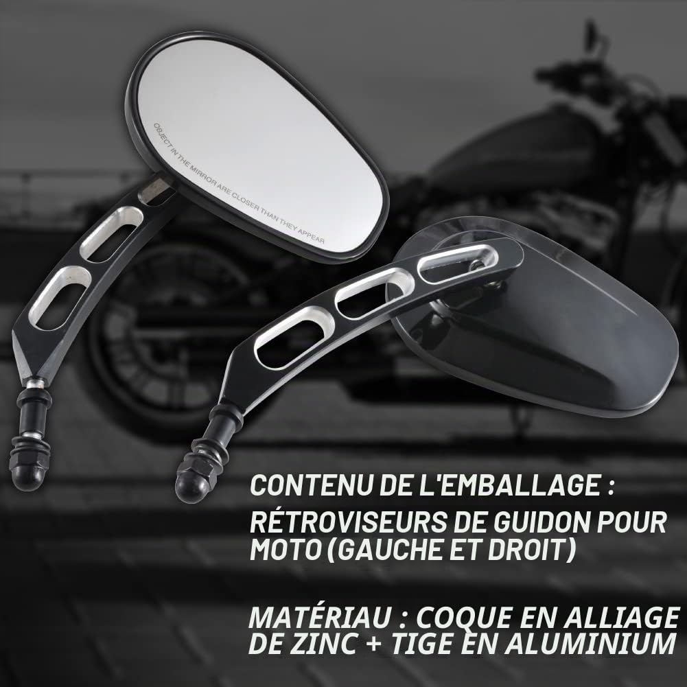 KATUR Moto 8MM 10MM Rétroviseurs d'extrémité de guidon Rétroviseur Moto Noir Edge Cut Rétroviseurs latéraux pour Har ley Street Bob FXDB Fat Boy Iron 883 XL883N Sportster 1200 Custom XL1200C
